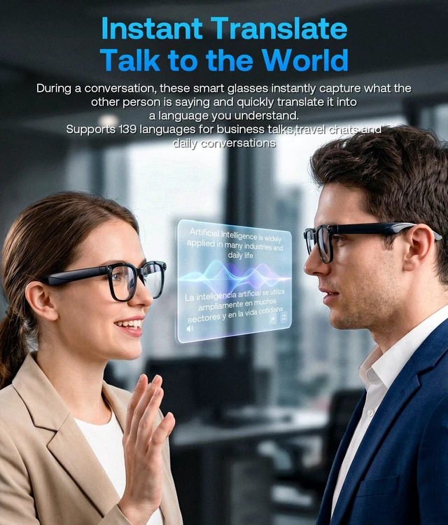 Alt view image 7 of 7 - AI Smart Glasses with Camera, Real-Time Translation&Recording, AI Assistant, Open-Ear Bluetooth Audio, Photo Capture, Smart Eyewear for Travel Business & Daily Use B1736 (Photochromic Lenses)