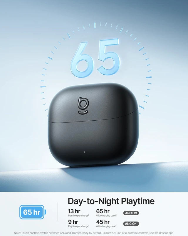 Alt view image 5 of 7 - Bass BP1 Ultra Noise Cancelling Wireless Earbuds, Black -55 dB Real-Time Adaptive Noise Cancelling, LDAC Hi-Res Sound, Fast Pair, 6-Mic AI Clear Calls, 65H Playtime, BT 6.0