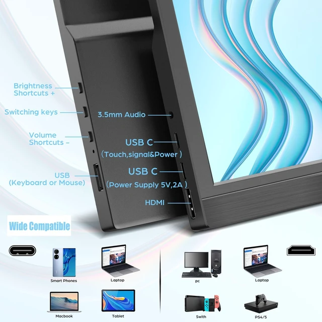 Alt view image 5 of 7 - 11.6" Touchscreen Portable Monitor LED External Display USB C HDMI HD 1366x768P Small HDMI Monitor with Speakers and Stand, Travel Monitor for Laptop Phone PC Raspberry Pi 5/4, VESA