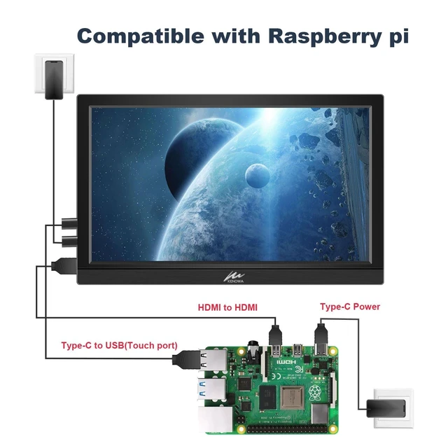 Alt view image 6 of 7 - 11.6" Touchscreen Portable Monitor LED External Display USB C HDMI HD 1366x768P Small HDMI Monitor with Speakers and Stand, Travel Monitor for Laptop Phone PC Raspberry Pi 5/4, VESA