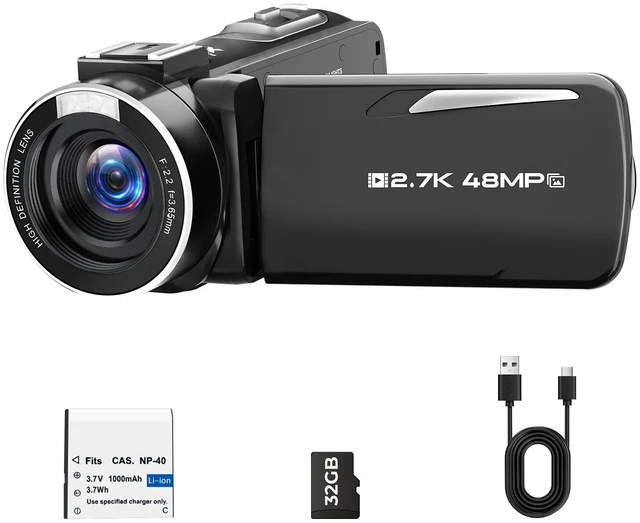 Main image of Camcorder Video Camera 2.7K 48MP, Vlogging Camera for YouTube Beginners LED Fill Light, 18X Digital Zoom, 3.0" 270° Flip Screen, Webcam Mode, Anti-Shake, 32GB SD Card, Lightweight, Teen Gifts