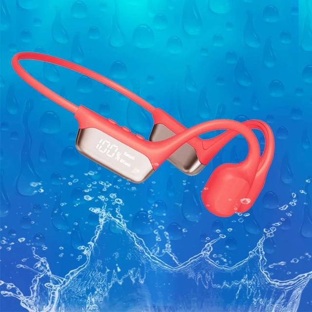 Main image of Swimming Headphones Bone Conduction Open Ear Headset MP3 Player Built-in 32G Memory IP68 Underwater Waterproof Stereo Bluetooth Earphone LED Screen for Driving Bicycling Running Skiing-S10 Red