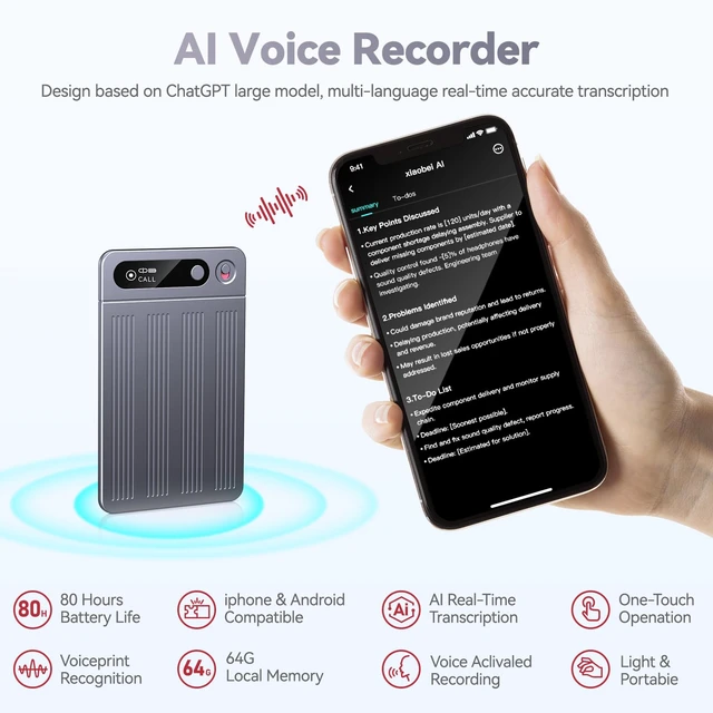 Alt view image 7 of 7 - AI Voice Recorder, Auto Transcription Summary & MindMap, AI Note Taker iPhone Call Recording, 1 Year Subscription Included, for Meeting Lecture Interview Student Journalist Lawyer Doctor