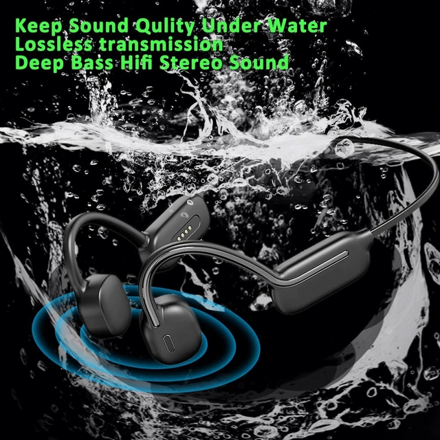 Alt view image 2 of 7 - Swimming Headphones Bone Conduction Open Ear Headset MP3 Player Built-in 32G Memory IP68 Underwater Waterproof Stereo Bluetooth Earphone LED Screen for Driving Bicycling Running Skiing-CS05 Black