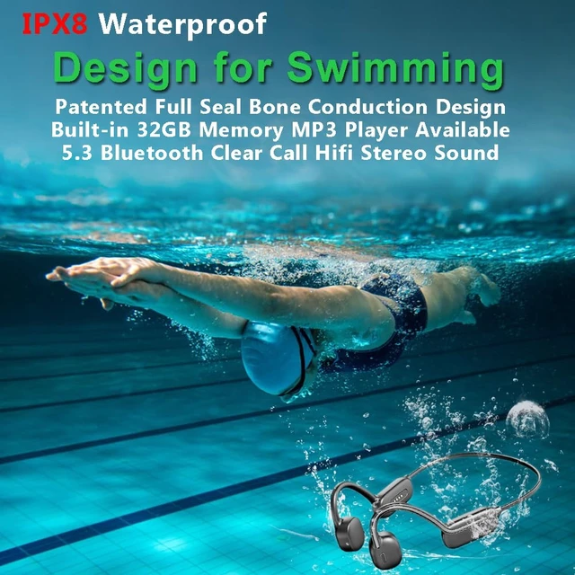Alt view image 4 of 7 - Swimming Headphones Bone Conduction Open Ear Headset MP3 Player Built-in 32G Memory IP68 Underwater Waterproof Stereo Bluetooth Earphone LED Screen for Driving Bicycling Running Skiing-CS05 Black