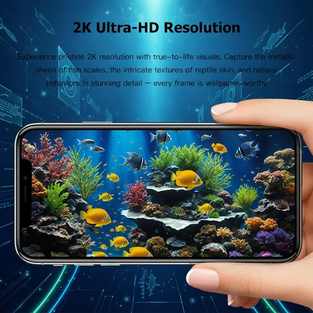 Alt view image 2 of 7 - Aquarium Camera, 2K HD for Fish, Lizard, Reptiles Terrarium, 140° Wide-Angle with Anti-Glare, Night Vision, WiFi Pet Camera with AI Motion Detection, 2-Way Audio, 24/7 Cloud/SD Recording S20M1 (Black)