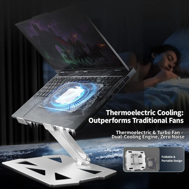 Alt view image 3 of 7 - Peltier Laptop Cooler Stand - Thermoelectric Cooling Pad for 12-19" Laptops, Detachable Design with Height/Angle Adjustment, Ultra-Quiet Cooling for Gaming&Office