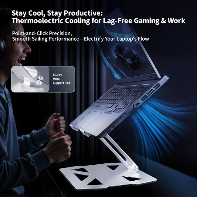Alt view image 4 of 7 - Peltier Laptop Cooler Stand - Thermoelectric Cooling Pad for 12-19" Laptops, Detachable Design with Height/Angle Adjustment, Ultra-Quiet Cooling for Gaming&Office