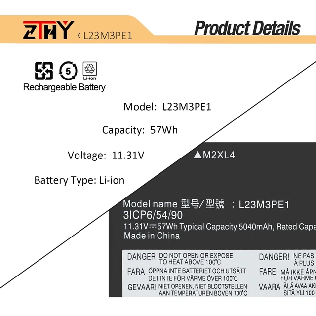 Alt view image 2 of 7 - L23C3PE1 L23M3PE1 Laptop Battery for Lenovo IdeaPad 5 2-in-1 14IRU9 14Q8X9 14AHP9 14AKP10 14IAL10 14IRH9 16AHP9 16AKP10 16IAL10 16IRU9 Series L23D3PE1 SB11M74072 SB11M74073 SB11M74075 11.31V 57Wh