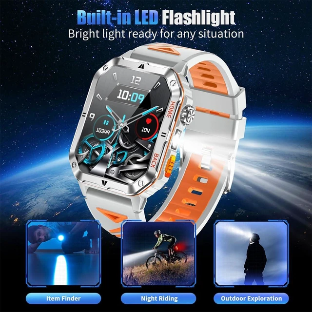 Alt view image 3 of 7 - Military Smart Watch for Men, 2.01 Fitness Tracker with 1200mAh Battery Life, Bluetooth Calling, Flashlight, 5ATM Waterproof, Heart Rate & Sleep Tracking, 110+ Sports Modes for Android & iPhone