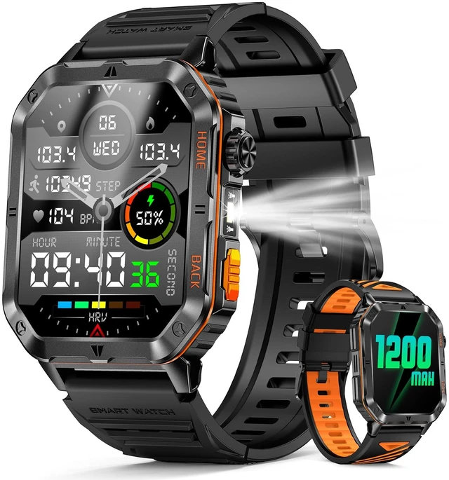 Main image of Military Smart Watches for Men, 2.01" HD Screen, 30-Day Battery, 5ATM Waterproof, LED Flashlight, Heart Rate & Sleep Monitor, 110+ Sports Modes, 2 Watch Bands, Android iOS