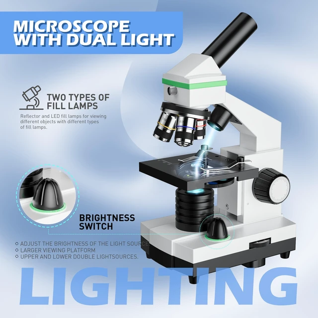 Alt view image 5 of 7 - Microscope for Adults Professional, Compound Microscope for Kids 8-12, 100X-3000X High-Power Biological Microscope for Students, School Lab & Home Education, with Slides Set