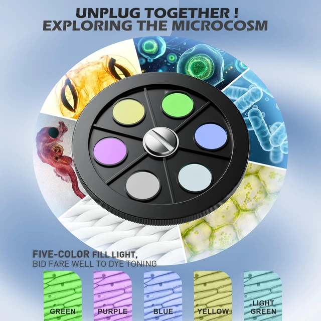 Alt view image 6 of 7 - Microscope for Adults Professional, Compound Microscope for Kids 8-12, 100X-3000X High-Power Biological Microscope for Students, School Lab & Home Education, with Slides Set