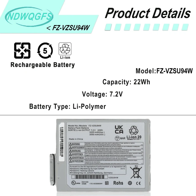 Alt view image 2 of 7 - FZ-VZSU94W FZ-VZSU94R Laptop Battery Compatible with Toughpad FZ-B2 FZ-M1 FZ-B1 FZ-M1C Series Compatible with FZ-VZSU94 FZ-VZSU94JS FZ-VZSU94K FZ-VZSU95 FZ-VZSU95W FZ-VZSU95JS FZ-VZSU0JW