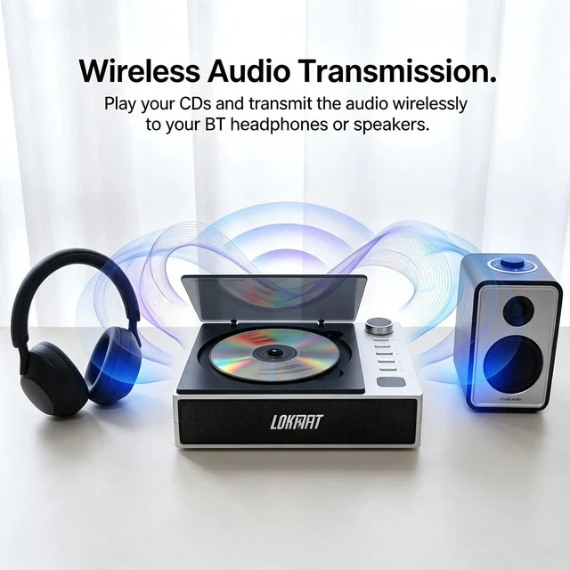 Alt view image 4 of 7 - CD Player Portable Bluetooth Small Retro CD Players for Home (White) Portable CD Player with Speakers Rechargeable LCD Screen FM Radio Optical USB Type-C