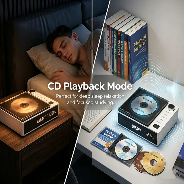 Alt view image 3 of 7 - CD Player Portable Bluetooth Small Retro CD Players for Home (White) Portable CD Player with Speakers Rechargeable LCD Screen FM Radio Optical USB Type-C