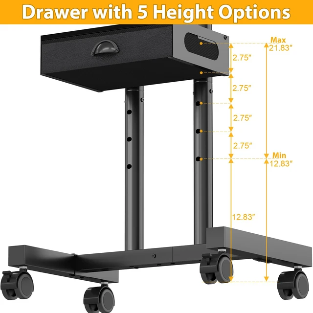 Alt view image 6 of 7 - Rolling TV Stand with Drawer for 32-75 Inch TVs, Adjustable Storage Shelf Max VESA 600 x 400mm, 80 LB Capacity, reinforced dual-post support, smooth 360° mobility, and ±15° tilt