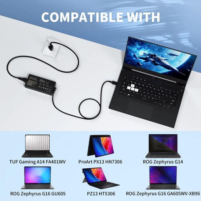 Alt view image 3 of 7 - 200W for Asus Laptop Charger Fit for Asus ProArt ROG Zephyrus,Rectangle Tip 200W for Asus Charger Compatible with Asus ProArt P16 PX13 H7606 HN7306 Copilot, ROG Zephyrus G16 G14 GA605 GU605 GA605WV