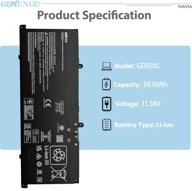 Alt view image 2 of 7 - GD03XL N66215-005 Battery Replacement for HP Envy x360 14 2-in-114-fa0000 14-fc0000 OmniBook X 14-fe000 EliteBook Ultra G1q G1q8 Pavilion 16-af0000 16-ag0000 Series N66215-001 GD03059XL