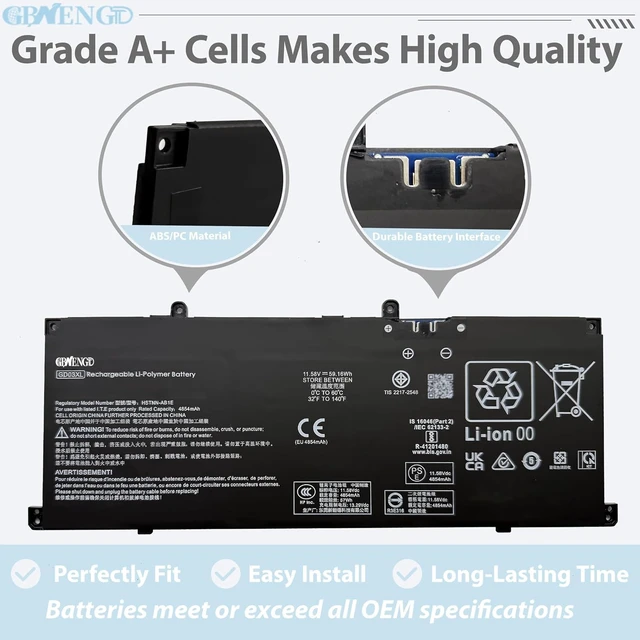 Alt view image 3 of 7 - GD03XL N66215-005 Battery Replacement for HP Envy x360 14 2-in-114-fa0000 14-fc0000 OmniBook X 14-fe000 EliteBook Ultra G1q G1q8 Pavilion 16-af0000 16-ag0000 Series N66215-001 GD03059XL