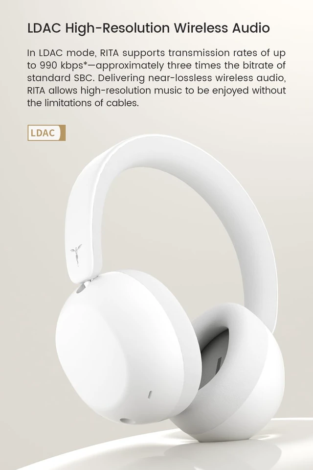 Alt view image 7 of 7 - Rita Bluetooth Gaming Headphones ANC ENC High-Resolution Up to 92h Wireless & Wired Connectable Over-Ear Earphone, -47dB Noise Reduction, Independent Acoustic Chamber, DMT5 1DD, Low-Distortion