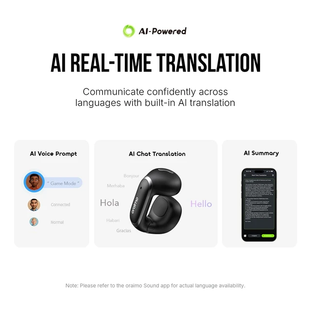 Alt view image 5 of 7 - Open Ear Earbuds with AI ENC Clear Calls & Adaptive Volume Black Clip-On Wireless Earbuds, Bluetooth 6.0, Dual Device Connection, 12mm Bass Sound, Battery Display, 26H Playtime