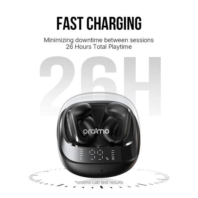 Alt view image 6 of 7 - Open Ear Earbuds with AI ENC Clear Calls & Adaptive Volume Black Clip-On Wireless Earbuds, Bluetooth 6.0, Dual Device Connection, 12mm Bass Sound, Battery Display, 26H Playtime
