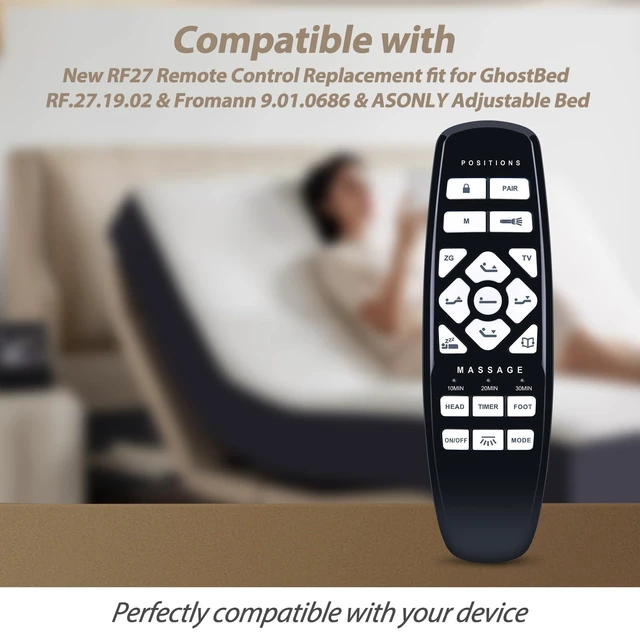 Alt view image 2 of 7 - New RF27 Replacement Remote Control fit for GhostBed RF.27.19.02 & Fromann 9.01.0686 & ASONLY & King Luxury Adjustable Bed