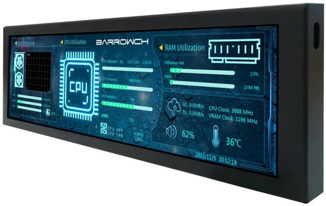 Main image of 8.8'' PC Case Screen 1920x480 IPS Monitor with Theme Editor,Black As Computer Sensor Panel Temperature CPU GPU RAM Data Monitoring Secondary Display