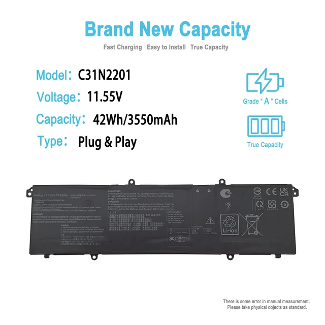 Alt view image 2 of 5 - 42Wh C31N2201 Laptop Battery Replacement for Asus Vivobook E1504 F1504 F1605 K3504 K3604 M1405 M1605 M3504 M3604 P1600 R1504 R1600 R1605 S1504 TN3604 TP3604 X1403 X1504 X1605 Series 11.55V 3550mAh