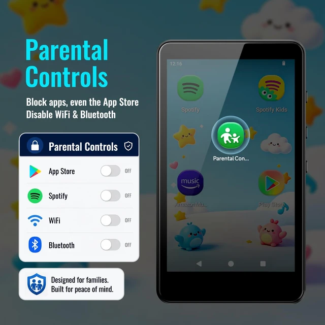 Alt view image 2 of 7 - MP3 Player for Kids with Spotify, Parental Controls, Android 14 Play Store, Spotify Kids, Music, Up to 512GB, Starry Black
