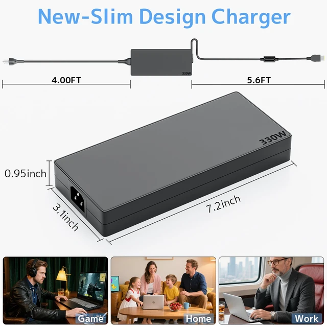 Alt view image 7 of 7 - 330W New Slim Charger Fit for Lenovo Legion Pro Laptop RTX 5090 AC Adapter Power Supply Cord For Legion pro 9 9i 7 7i 5i 5 Gaming laptop RTX 5080 5070 2026 GaN Smart Fast Charging Multiple protection