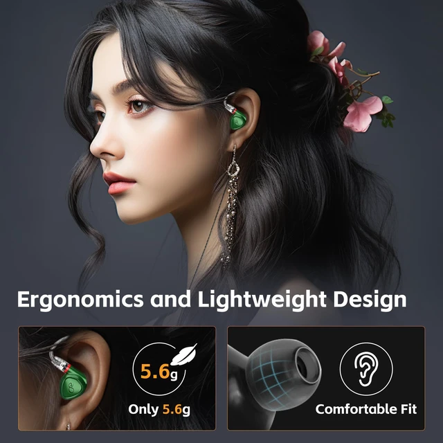 Alt view image 6 of 7 - MG100 in-Ear HiFi Headphones, Hi-Res Dynamic Driver iems, Wired Audiophile Earphones, Detachable MMCX Cable, 3.5/4.4mm Plug, Sound Tunning Nozzles(Green)