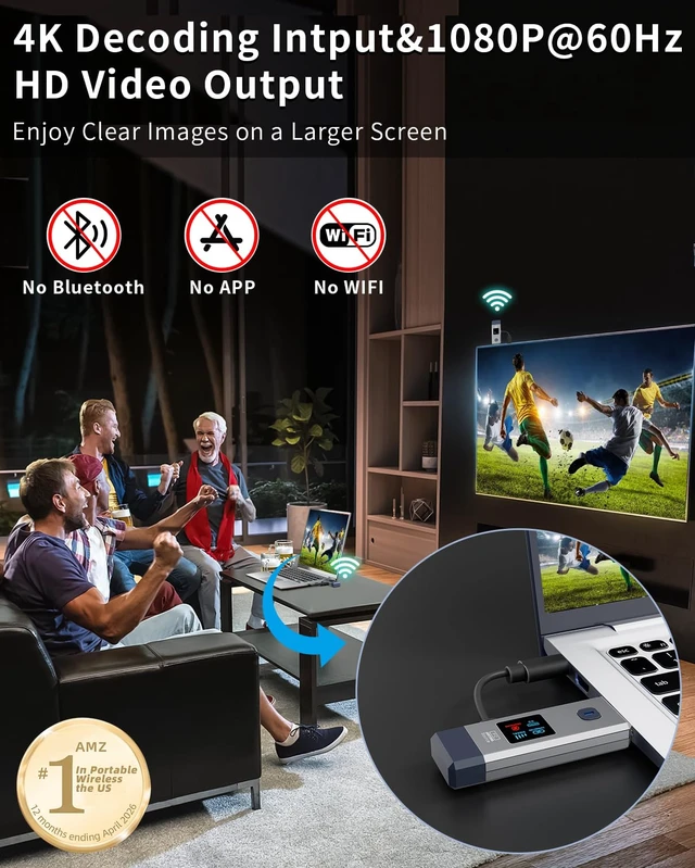 Alt view image 2 of 7 - Wireless HDMI Transmitter and Receiver 360ft/110m Extender 1080P Output Ultra HD 4K Decode Input Plug&Play Portable 2.4G/5.8G for Video and Audio to Monitor from PC/Projector/TV Box LED Display