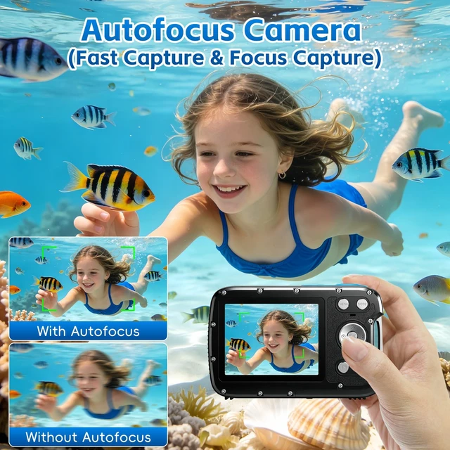 Alt view image 5 of 7 - Underwater Camera 4K 17FT Waterproof 48MP Autofocus Dual-Screen Selfie Compact Travel Camera for Snorkeling with 32GB Card Fill Light Float Strap Birthday Gifts