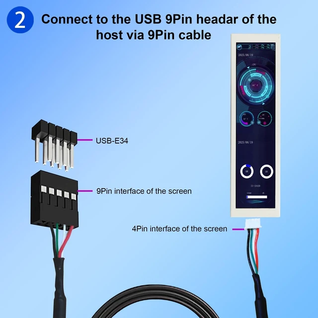 Alt view image 7 of 7 - 9.16'' 1920x462 IPS PC Case LCD Screen with Theme Editor,White Small Stretched Bar Monitor,Secondary Display for Monitoring Computer Temp RAM CPU GPU Data