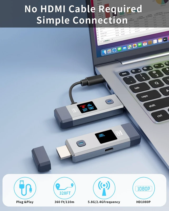 Alt view image 4 of 7 - Wireless HDMI Transmitter and Receiver 360ft/110m Extender 1080P Output Ultra HD 4K Decode Input Plug&Play Portable 2.4G/5.8G for Video and Audio to Monitor from PC/Projector/TV Box LED Display