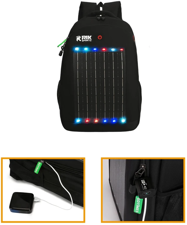 Alt view image 4 of 7 - Solar Backpack, Solar Powered Laptop Backpack 7W Hiking Backpack with USB Charging Port & LED Light, Waterproof Outdoor Travel with Solar Panel for Camping, Hiking & Adventure Gear