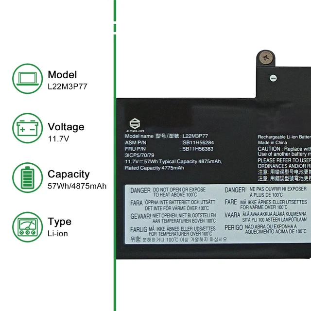 Alt view image 2 of 6 - L22M3P77 Laptop Battery Replacement for Lenovo ThinkPad X1 Carbon 12th Gen 2024 Series SB11H56284 5B11H56383 L22B3P73 SB11H56287 5B11H56386 L22C3P76 SB11H56285 5B11H56384 L22D3P77 11.7V 57Wh