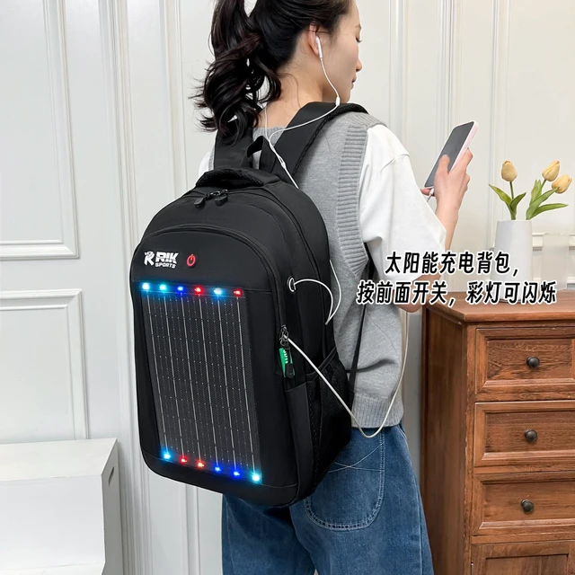 Alt view image 7 of 7 - Solar Backpack, Solar Powered Laptop Backpack 7W Hiking Backpack with USB Charging Port & LED Light, Waterproof Outdoor Travel with Solar Panel for Camping, Hiking & Adventure Gear