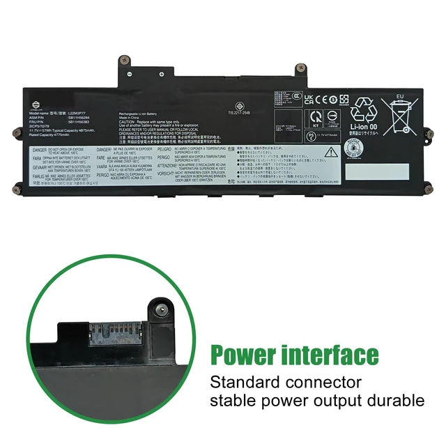 Alt view image 3 of 6 - L22M3P77 Laptop Battery Replacement for Lenovo ThinkPad X1 Carbon 12th Gen 2024 Series SB11H56284 5B11H56383 L22B3P73 SB11H56287 5B11H56386 L22C3P76 SB11H56285 5B11H56384 L22D3P77 11.7V 57Wh