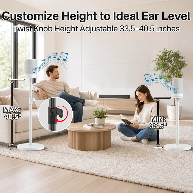 Alt view image 3 of 6 - Floor Speaker Stand for Sonos Move and Sonos Move 2 Stand, 1-Pack White ToolFree Height Adjustment 33.5"40.5", Neat Cable Management, Works With Cable & Base Charging, Weighted AntiWobble Base