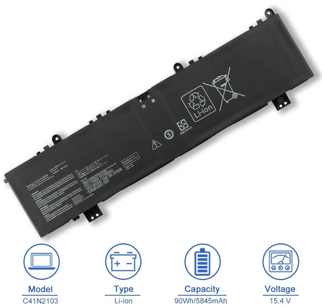 Alt view image 2 of 6 - C41N2103 Battery Replacement for Asus ROG Zephyrus Duo 16 GX650PI GX650RX GX650RW GX650RM GX650PY GX650RS GX650PV GX650PZ Series NR2202RM NR2202RS NR2202RW NR2202RX 15.4V 90Wh