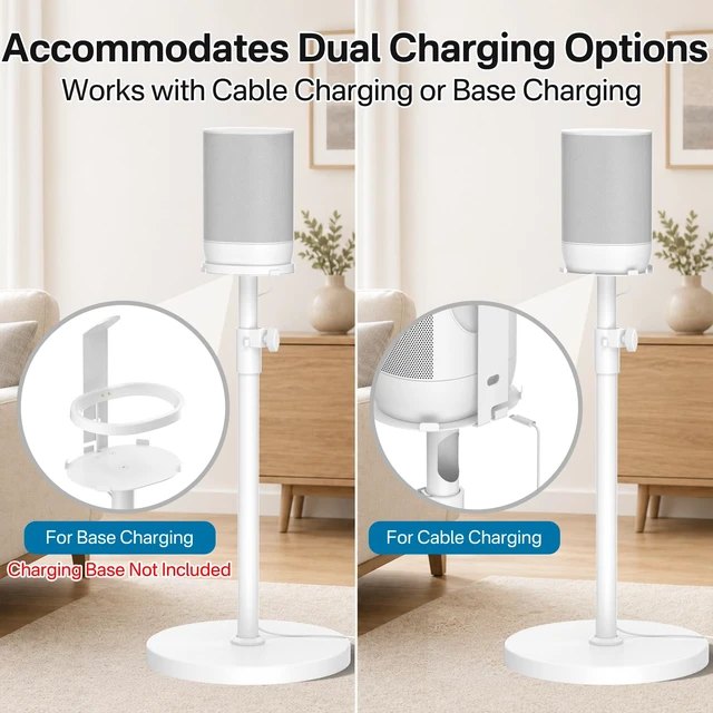 Alt view image 5 of 6 - Floor Speaker Stand for Sonos Move and Sonos Move 2 Stand, 1-Pack White ToolFree Height Adjustment 33.5"40.5", Neat Cable Management, Works With Cable & Base Charging, Weighted AntiWobble Base