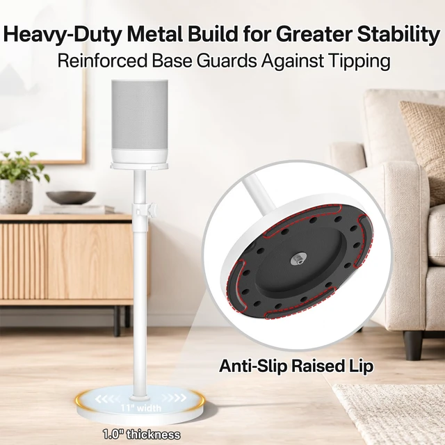 Alt view image 4 of 6 - Floor Speaker Stand for Sonos Move and Sonos Move 2 Stand, 1-Pack White ToolFree Height Adjustment 33.5"40.5", Neat Cable Management, Works With Cable & Base Charging, Weighted AntiWobble Base