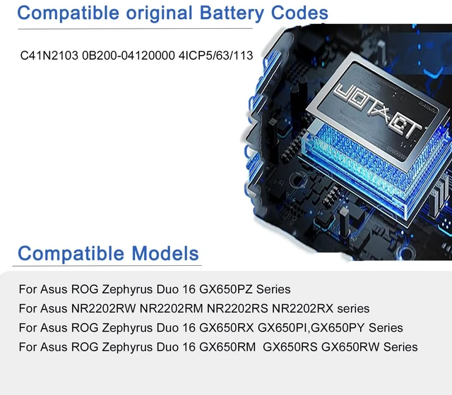 Alt view image 3 of 6 - C41N2103 Battery Replacement for Asus ROG Zephyrus Duo 16 GX650PI GX650RX GX650RW GX650RM GX650PY GX650RS GX650PV GX650PZ Series NR2202RM NR2202RS NR2202RW NR2202RX 15.4V 90Wh