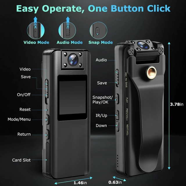 Alt view image 7 of 7 - Body Camera with Audio and Video Recording, 128GB Mini Body Cam with 180° Rotating Lens, 10HR Battery & Night Vision, HD 1080P Wearable Bodycam for Law Enforcement, Hiking and Outdoor Sports