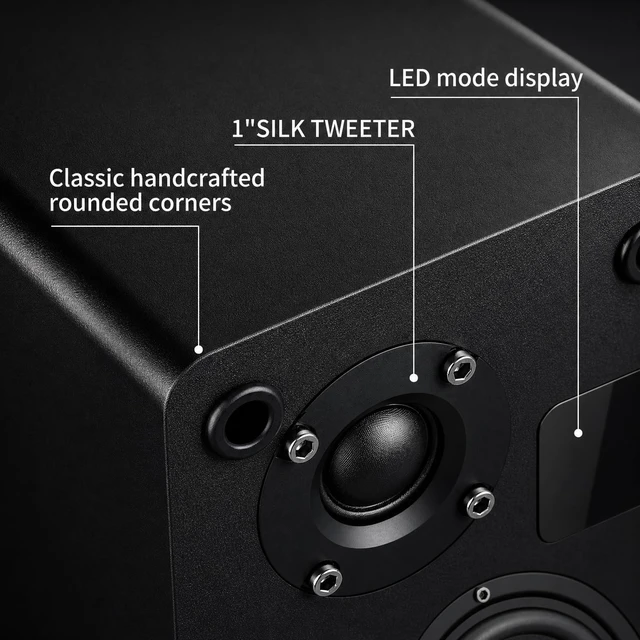 Alt view image 2 of 7 - Powered Bluetooth 5.3 Bookshelf SpeakersBlack 30W, 3.5 Inch Woofer, Bluetooth 5.3/AUX/RCA Inputs, LED Display & Remote Control, TV/Turntable/Record Player/Computer/PC