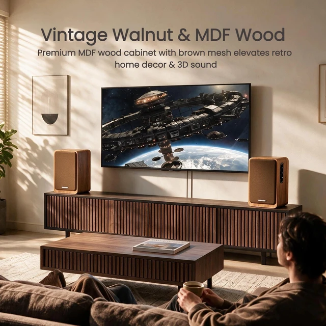 Alt view image 3 of 7 - Active Bookshelf Speakers 36W RMS Studio Monitor 5'' Woofers+1'' Tweeters, Bass & Treble Adjustment, BT 5.4/USB/AUX/RCA Compatible with PC, Record Player