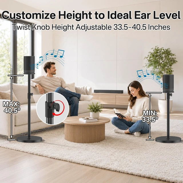 Alt view image 3 of 6 - Floor Speaker Stand for Sonos Move and Sonos Move 2 Stand, 1-Pack Black ToolFree Height Adjustment 33.5"40.5", Neat Cable Management, Works With Cable & Base Charging, Weighted AntiWobble Base